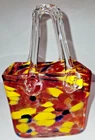 Multicolor Blown Art Glass Bag Purse Vase Vintage Murano Style 7"Tall Base 4"x4"
