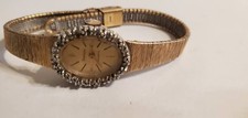 Vintage Armitron Quartz Womens Watch 18mm Gold Tone Crystal Bezel Oval As Shown