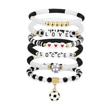 Soccer Bracelets for Girls, 6PCS Stackable Soccer Beaded Bracelet Set, Soccer