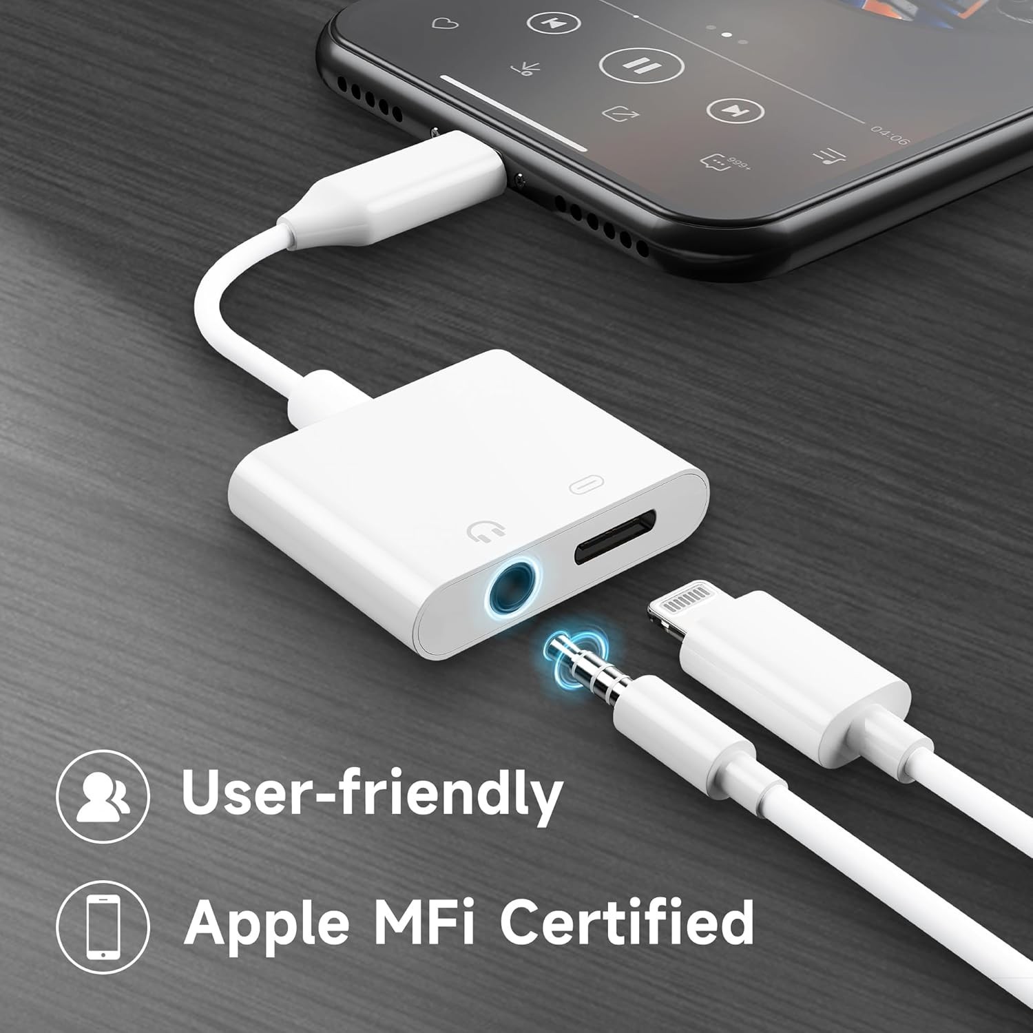 2-Pack MFi Certified Lightning to 3.5mm Headphone Adapter for iPhone 14/13/12