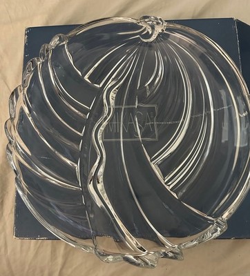MIKASA PEPPERMINT CLEAR OVAL CRYSTAL SWEET DISH SMALL TRAY 9-1/4 SWIRL