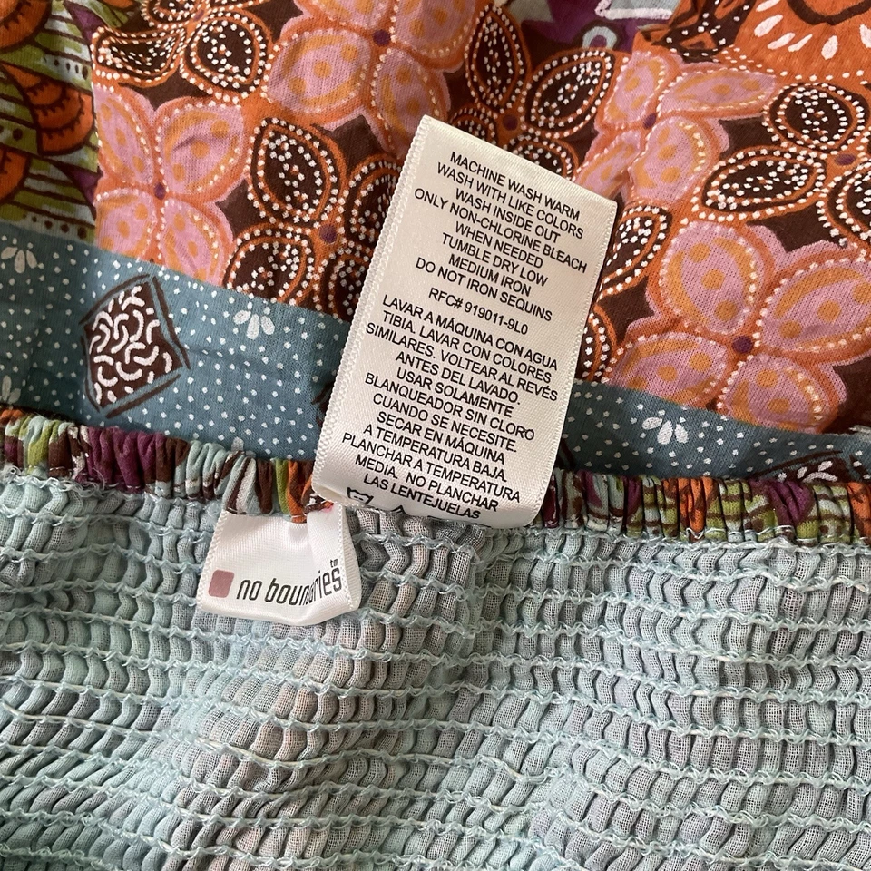 Винтажный без границ смешанные печати с бретелью через шею верхнее платье SZ маленький со сборками назад богемное - Изображение 4 из 4