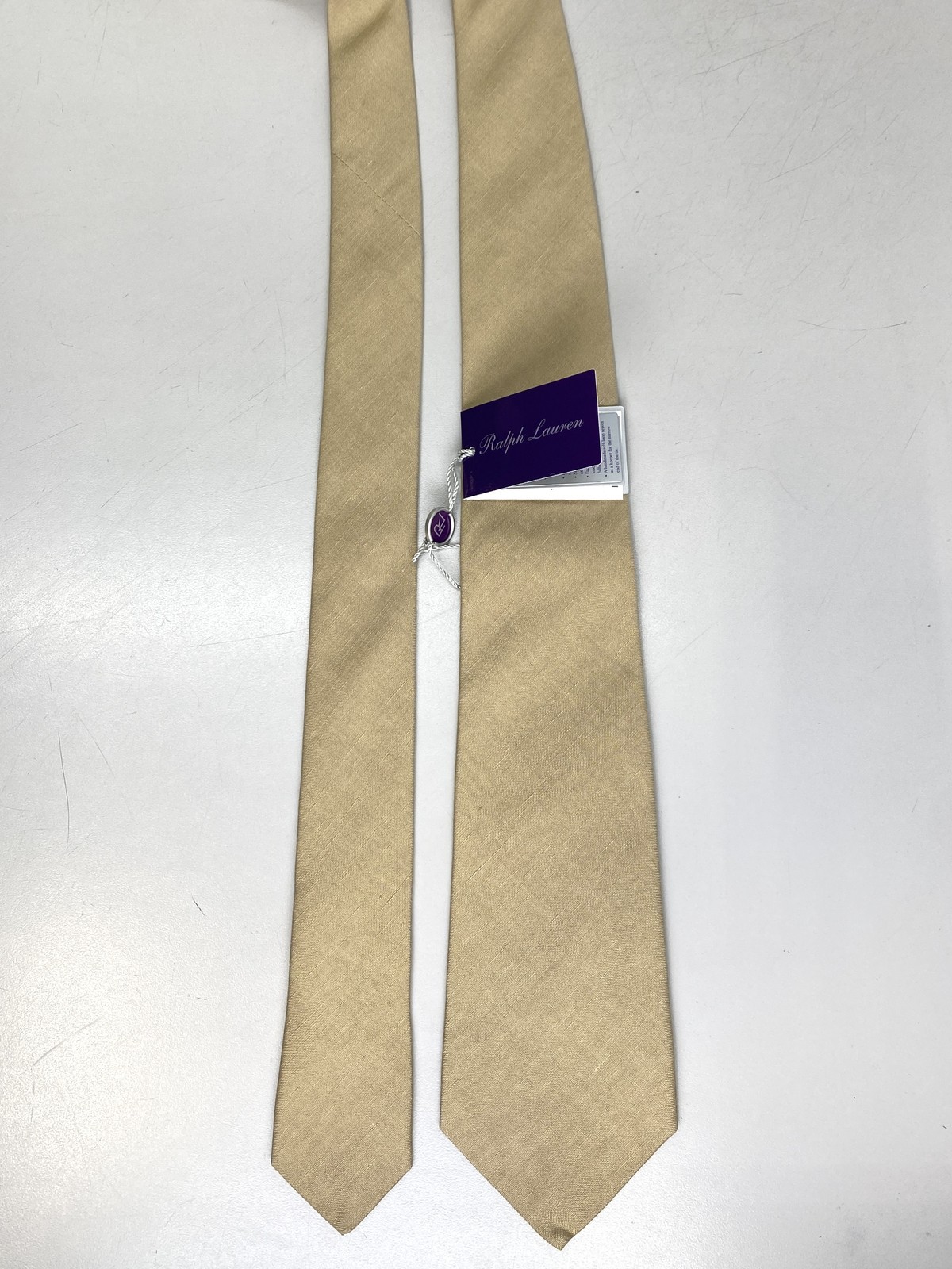 Ralph Lauren Purple Label Men's Silk-Linen Tie Tan One Size Signature Hand-Cut