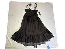 Wild Fable XS Black Chiffon Square Neck Tie Strap Ruffle Hem Midi Dress