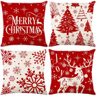 Christmas Pillow Cover Red Bear Snowflake Linen Decorative Cushion Cover