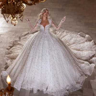 Luxury Wedding Dresses Ball Gowns Bride Dresses Train Luxury A-line Long Sleeves