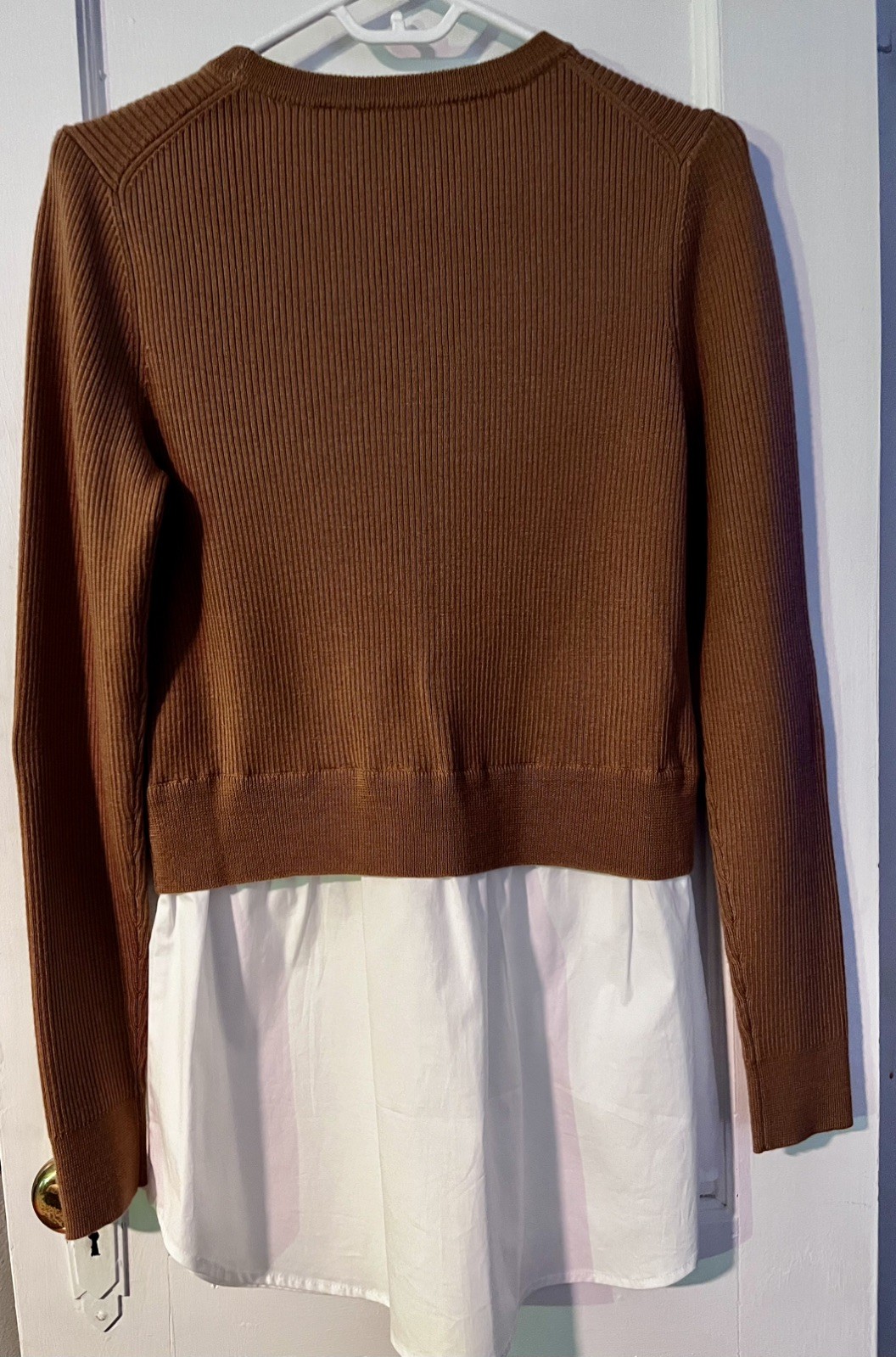 Veronica Beard Rocha Poplin Paneled Merino Wool Long Sleeve Shirt Large NWOT