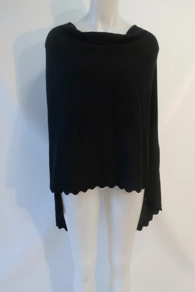 NWT Womens Minnie Rose 100% Cashmere Black Poncho Sweater O/S
