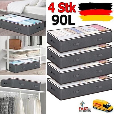 4 Stück 90L Unterbettkommode, Unterbett Aufbewahrungsbox mit deckel Faltbare Box
