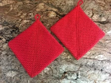 Pot Holders or Hot Pads Hand Crocheted Set Of 2 Cotton Double Thick Vintage Feel