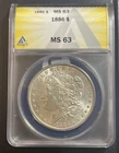 1886-P ANACS MS63 US MORGAN $1 DOLLAR 90% SILVER COIN