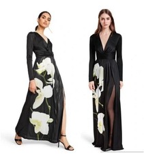 Altuzarra x Target Black Maxi Dress Orchid Floral Print Vneck Size Large