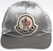 NEW MONCLER SILVER GRAY OVERSIZED TERRY LOGO BASEBALL CAP HAT UNISEX