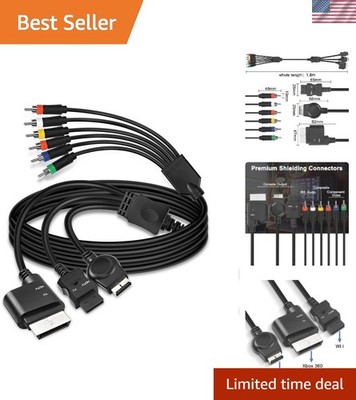 Black 3-in-1 AV Cable with YPbPr for Clear PS2 PS3 Xbox 360 & Wii Picture