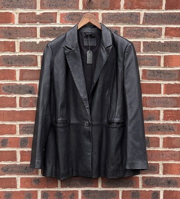 AllSaints Ladies DERI Leather Jacket UK16 Black Blazer US12 EU44 Biker Luxe