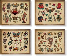 Vintage Tattoo Flash Wall Art Decor - Gifts for Tattooist - Tattoo Shop Wall D