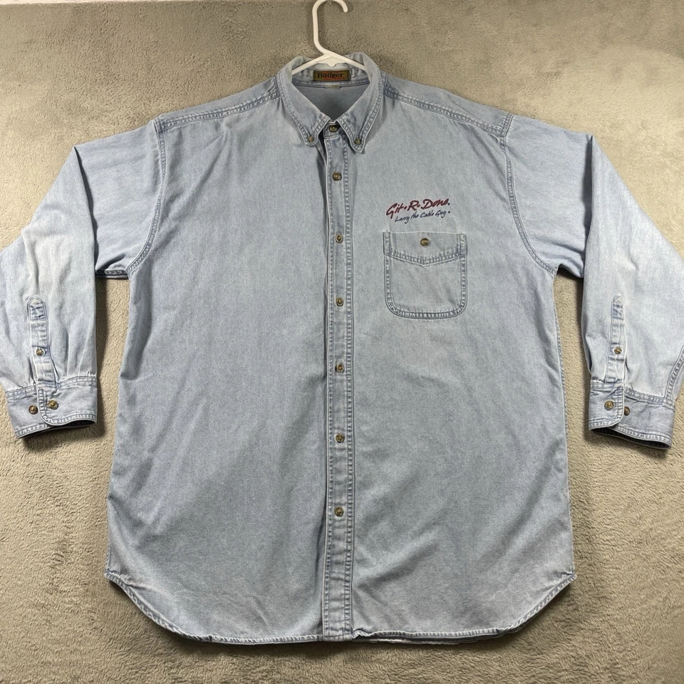 Git R Done Larry the Cable Guy Shirt Men 2XL Blue Denim Long Sleeve Button Down - Image 4 of 4