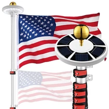 Yescom EZ GO 30FT Telescopic Flag Pole Kit w/ 26 Solar Light for RV Tailgating