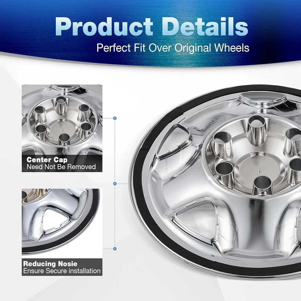 16 Inch Wheel Skins for 2005-2024 Toyota Tacoma Steel Wheels, ABS Plastic Chr... - Image 3 of 4