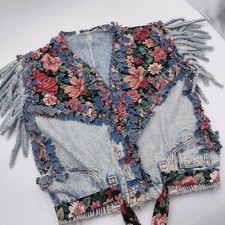 Handmade Upcycled Jean Fringe BOHO Chic Hippie Vest Cottage Festival 90s Denim