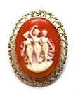 REAL Vintage Cameo Pendant Brooch Naked Ladies Costume Jewelry Plastic