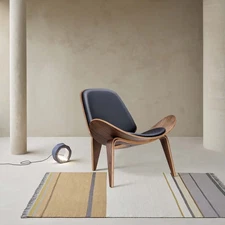 Hans Wegner Replica Lounge Shell Chair Full Leather Cushion Wood For Living Room