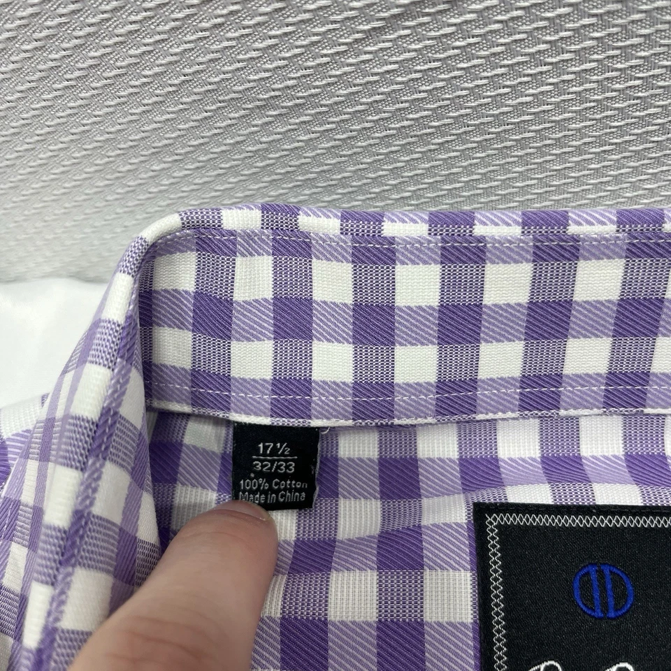 David Donahue Mens Purple White Gingham 32/33 Long Sleeve Shirt 17.5 Neck - Image 4 of 4