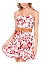 TEEZE ME Womens Mini Dress White Fitted Belted Adjustable Straps Juniors 1