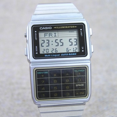 90s Casio DBC-611 Calculator Watch Retro Databank Watch Rare Japan Silver