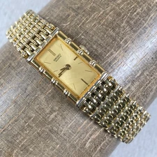 Seiko Women 2E20-6109 Fashion Gold Tone Rectangular Quartz 13mm Watch 6 1/4"