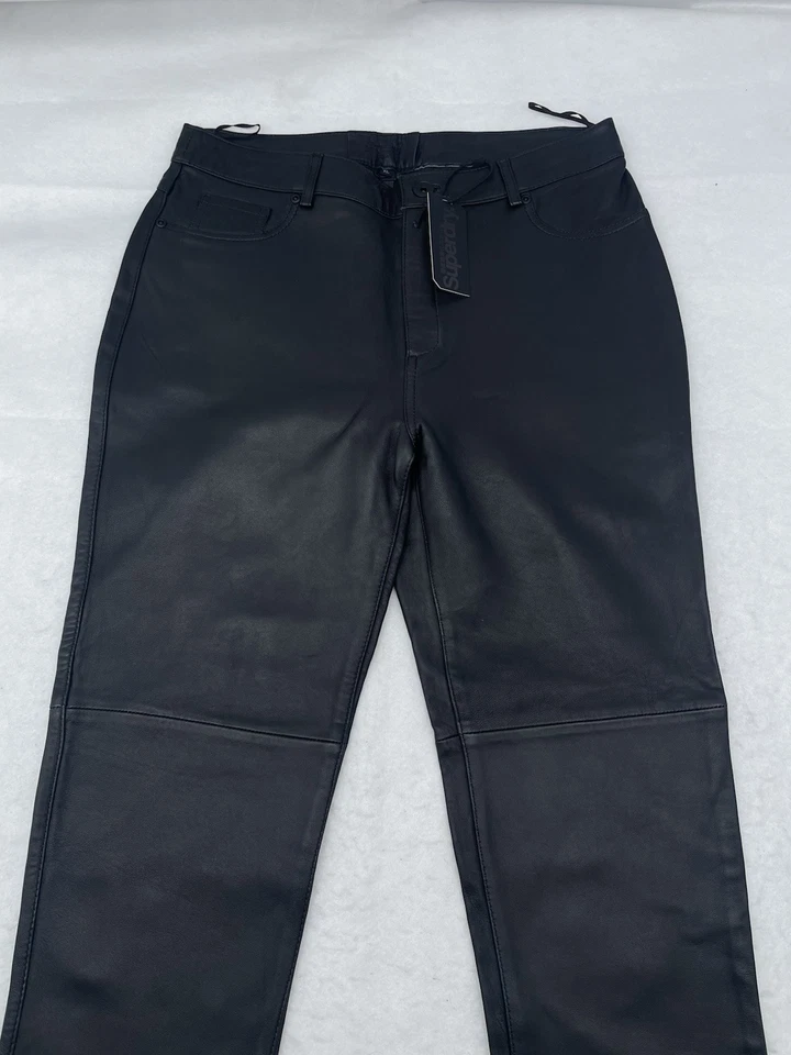 Superdry Astrid Leather Pant Trousers Black Womens XL UK 16 New with Defect - Изображение 3 из 4