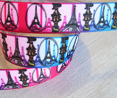 GROSSKÖRNIGES BAND ** 22 mm ** PARIS EIFFELTURM rosa blau Farbverlauf - Meterware