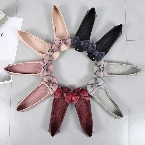 Spitz zulaufende flache Damenschuhe Schleife Lackleder Ballerina flache Schuhe - Bild 12 von 29
