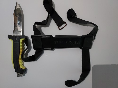 USA U. S. Divers Aqua-Lung Diving Dive Knife US Scuba Neon Yellow Grips - Picture 5 of 5