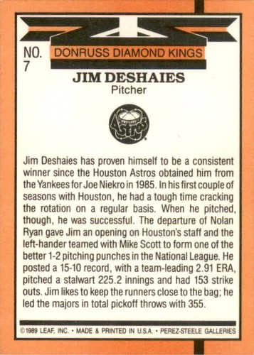 1990 Donruss #7 Jim Deshaies - Bild 4 von 8