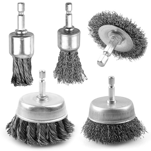 5 Pcs Drill Wire Brush Set, Heavy Duty Wire Brush Wheel for Drill, WENHUALI Hex