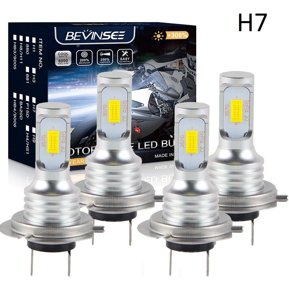 4X H7 LED Headlight Combo Bulb For Kawasaki Ninja ZX6R ZX636 2003-2006  2013-2018