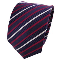 Tigertie Seidenkrawatte Rot Blau Dunkelblau Silber Gestreift - Krawatte Seide