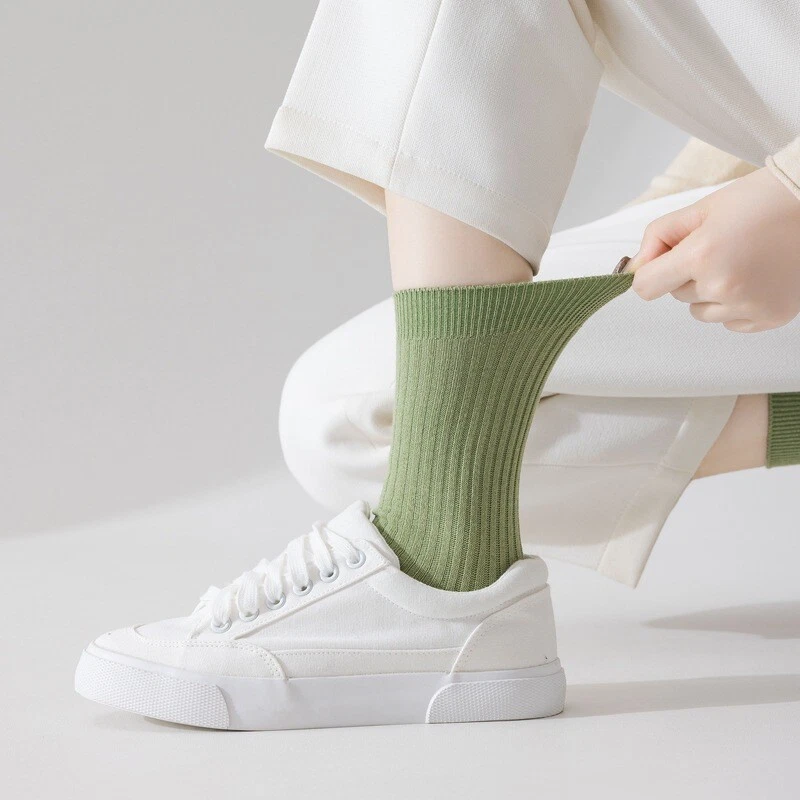 8 Pairs Unisex Women Cotton Striped Mid Calf Tube Socks Sports Stretch Socks - Image 2 of 4