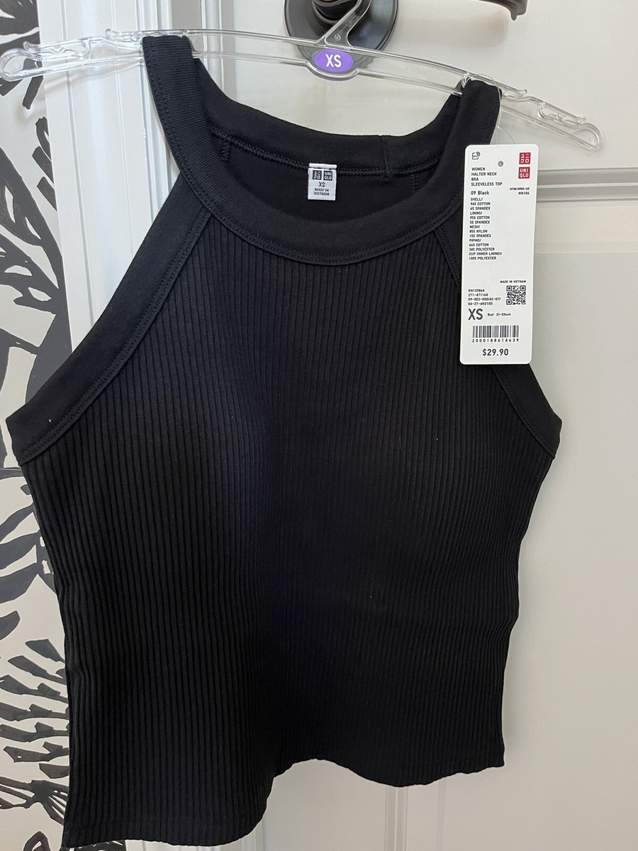 NWT Uniqlo Halter Bra Tank Top Black Ribbed XS | eBay