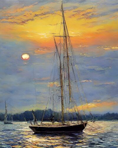 Abstrakter Sonnenuntergang Segelboot Kunstdruck | Limitierte Auflage signiertes Kunstsammlerstück - Bild 1 von 5