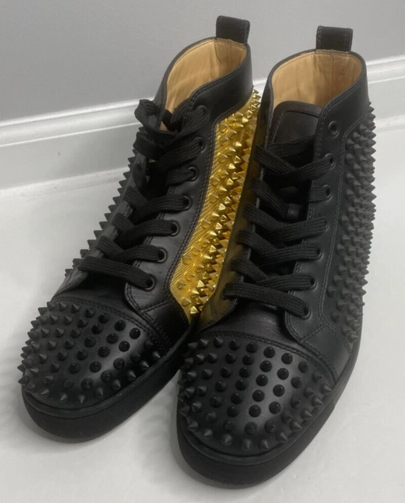 Christian Louboutin Blad Gold Calfskin Laminato Dino Spikes Yang Sneakers  42 EU