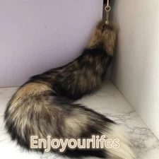 70cm/27.5" Long Real Fox Fur Tail Keychain Adult Games Furry Cosplay Toy Pendant