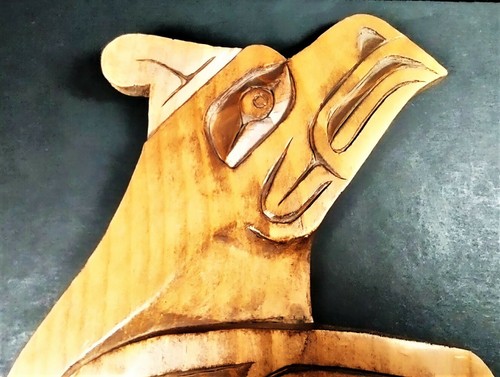 Sherman Joe, Northwest Coast Salish Haida Carving Thunder Bird & Man Spirit 14" - Picture 3 of 12