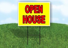 OPEN HOUSE Yellow Red 18x24 in Yard Road Sign w/ Stand