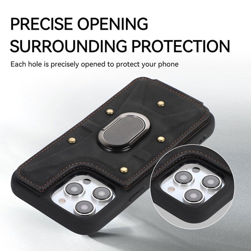 Ring Leather Card Slot Phone Case For iPhone 11 12 13 14 Pro Max XR XS 7 8 SE - 第 6/45 張圖片