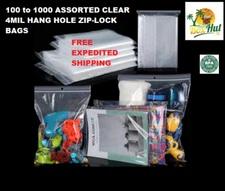 Clear Hang Hole Zip Seal Lock Top Reclosable Poly Jewelry Bags 4 MIL Seal Top