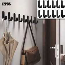 12X Self Adhesive Hooks Black Plastic Strong Sticky Stick on Wall Door Hanging