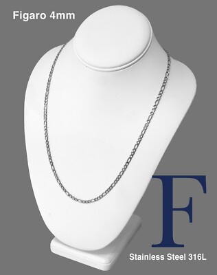 Figaro Stainless Steel 316L Link Chain Necklace Man Woman 14in-48in Silver Color