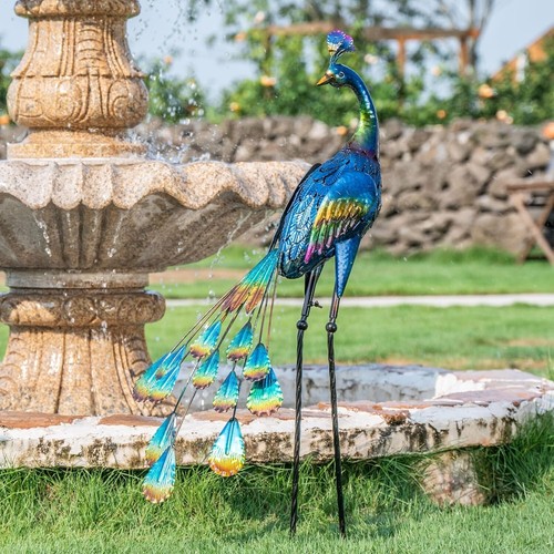 Peacock Metal Yard Art 35 Inch Blue 3D Outdoor Decor Gift for Mom Garden - Picture 3 of 10